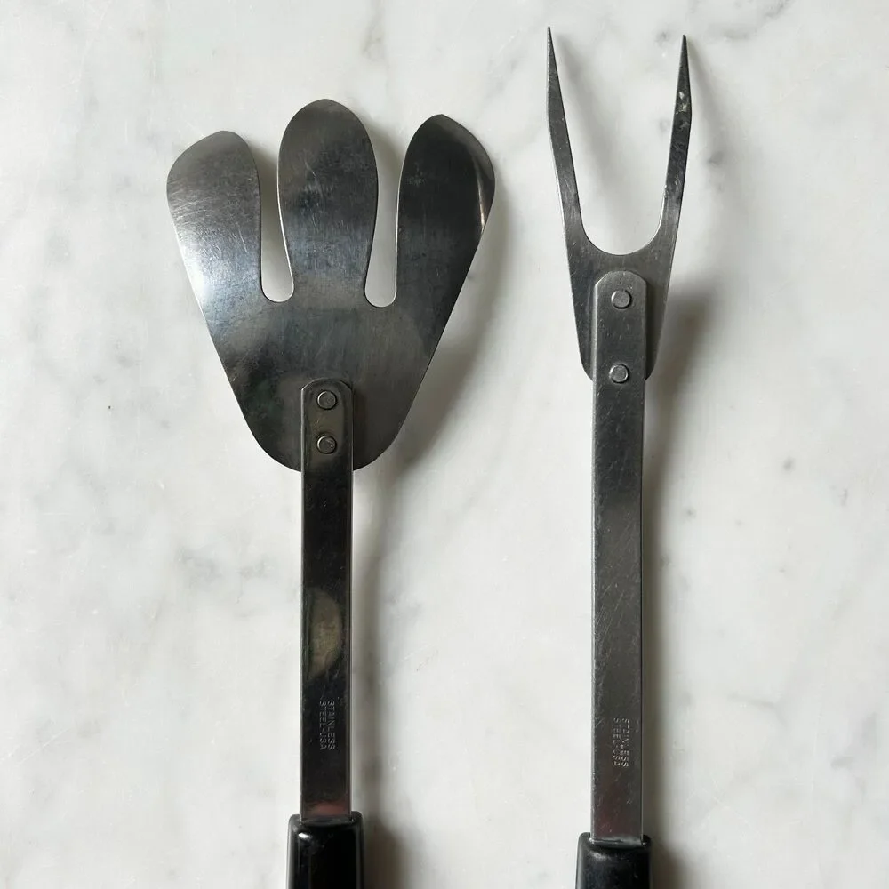 Mid Century Peach Blossom Kitchen Utensils Carving & Salad Forks Stainless Steel